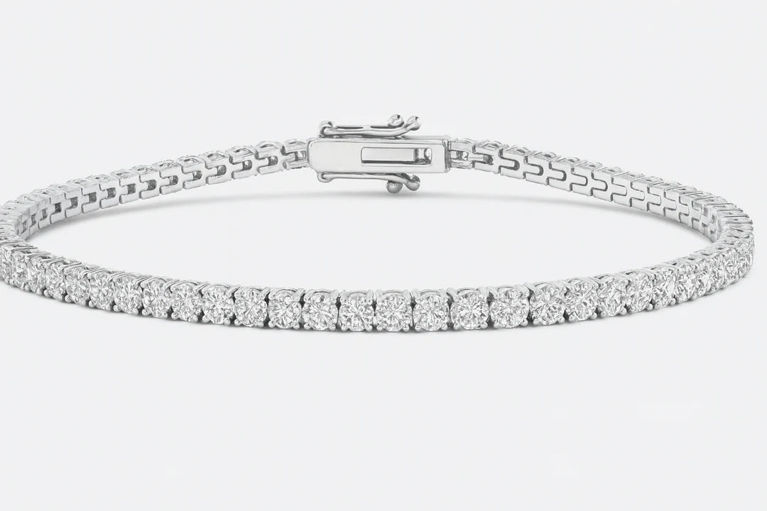 4 Prong Round Tennis Bracelet Double Safety