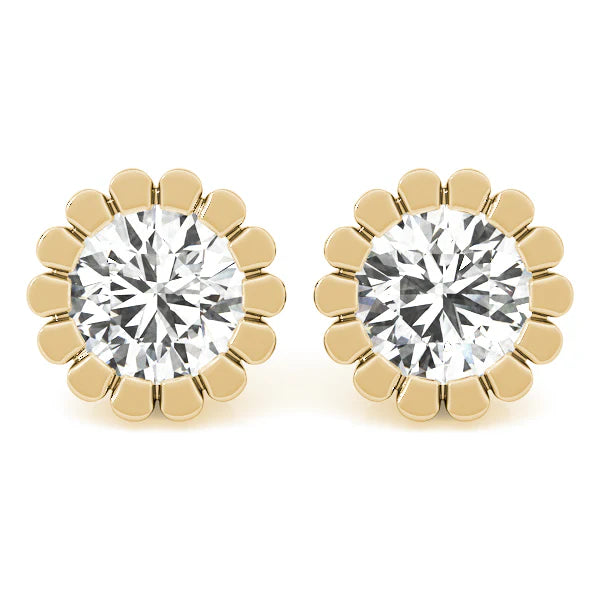 Round Flower Design Lab-Grown Diamond Stud Earrings