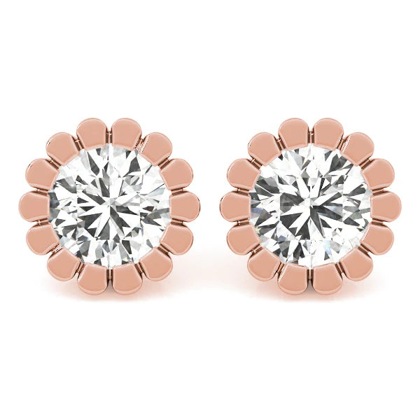 Round Flower Design Lab-Grown Diamond Stud Earrings
