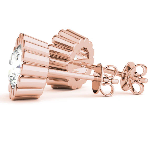 Round Flower Design Lab-Grown Diamond Stud Earrings