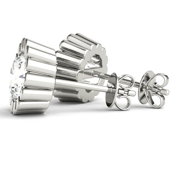 Round Flower Design Lab-Grown Diamond Stud Earrings
