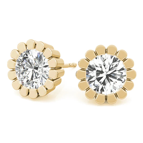 Round Flower Design Lab-Grown Diamond Stud Earrings