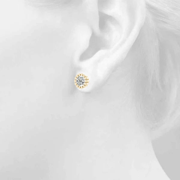 Round Flower Design Lab-Grown Diamond Stud Earrings