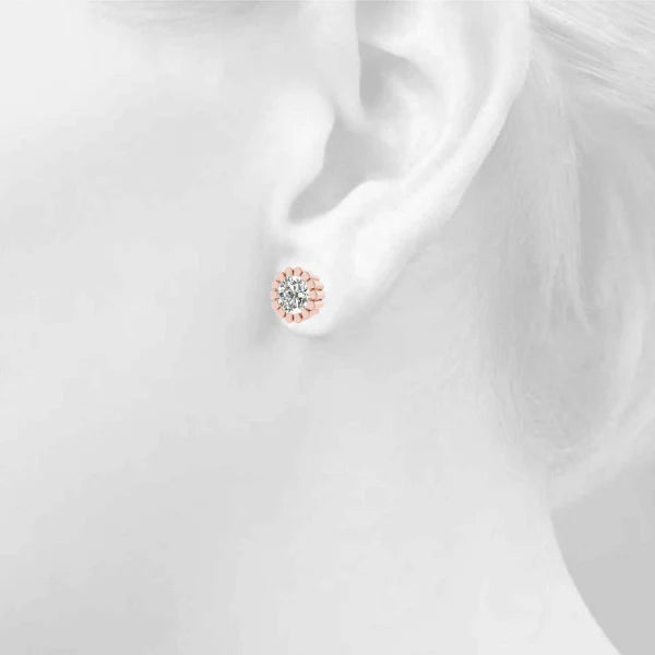 Round Flower Design Lab-Grown Diamond Stud Earrings