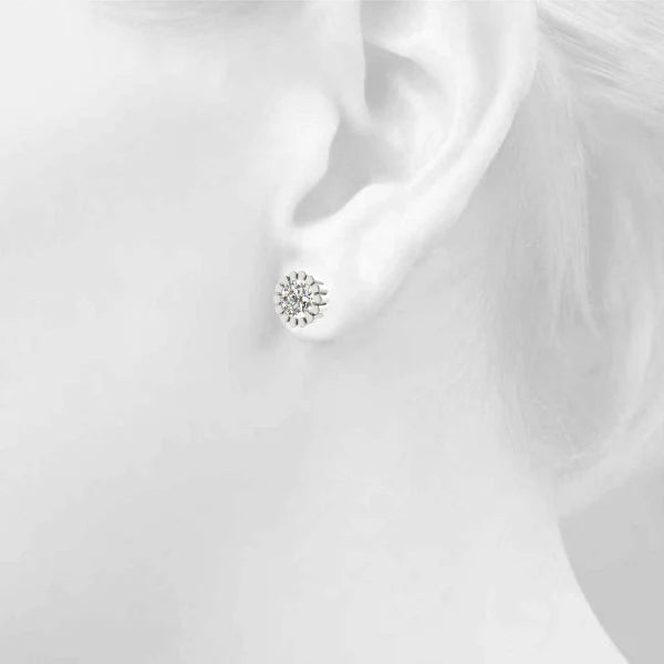 Round Flower Design Lab-Grown Diamond Stud Earrings