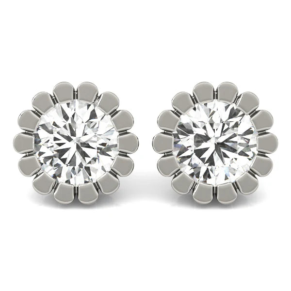 Round Flower Design Lab-Grown Diamond Stud Earrings