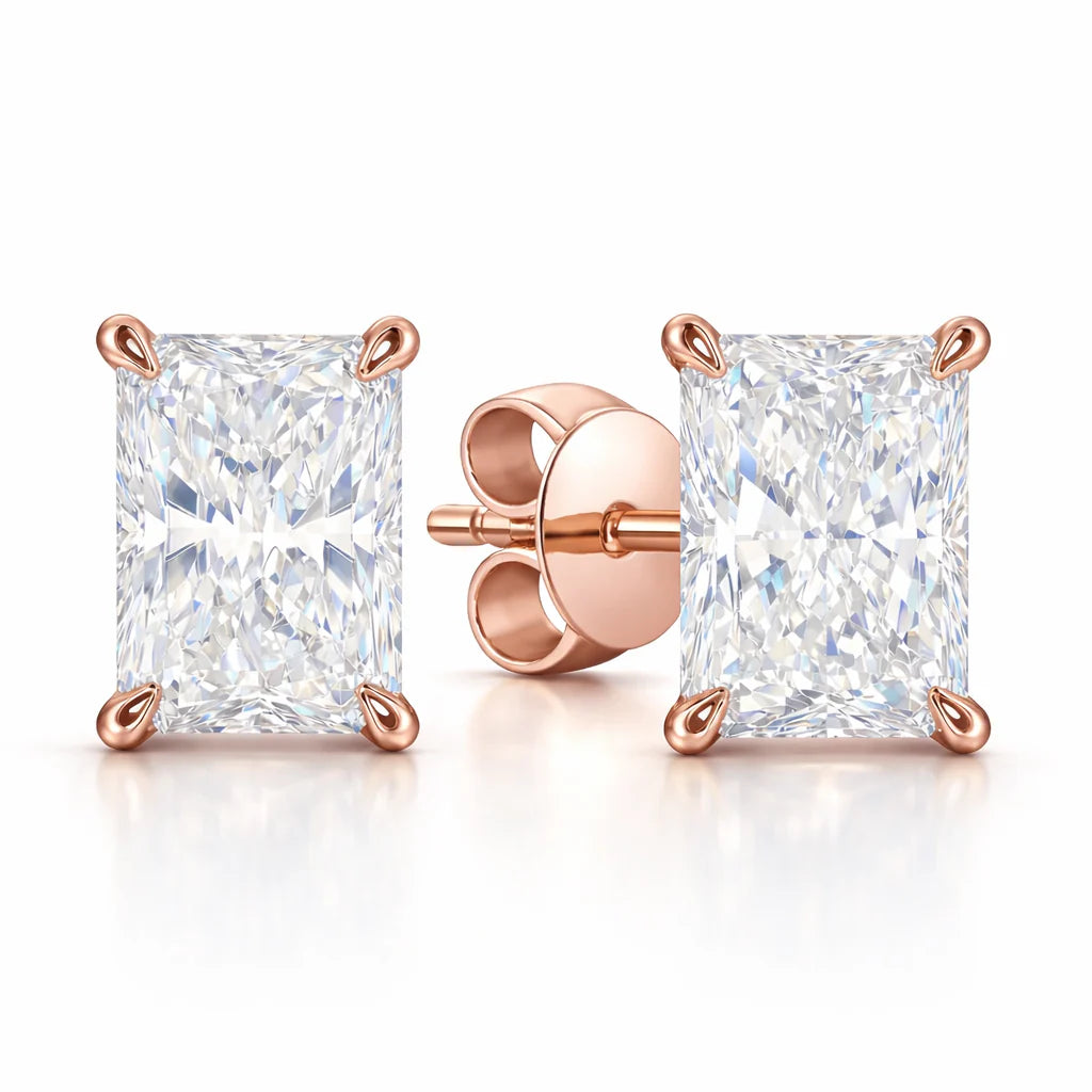 Radiant Cut Hidden Halo Stud Earrings