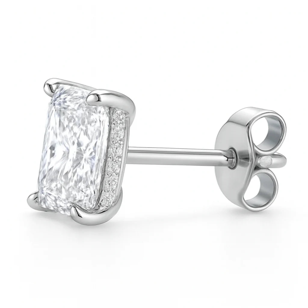 Radiant Cut Hidden Halo Stud Earrings
