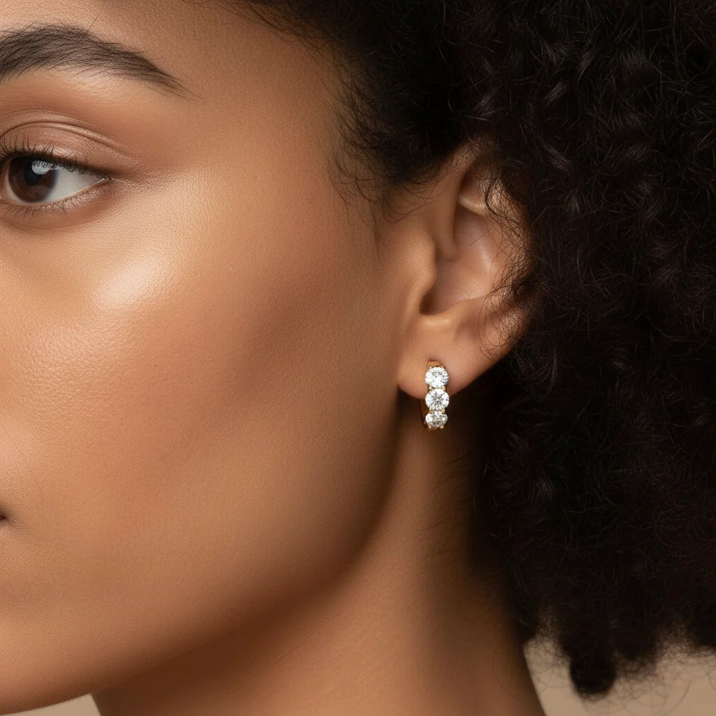 3-Stone Huggie Earrings Lab-Grown Diamonds