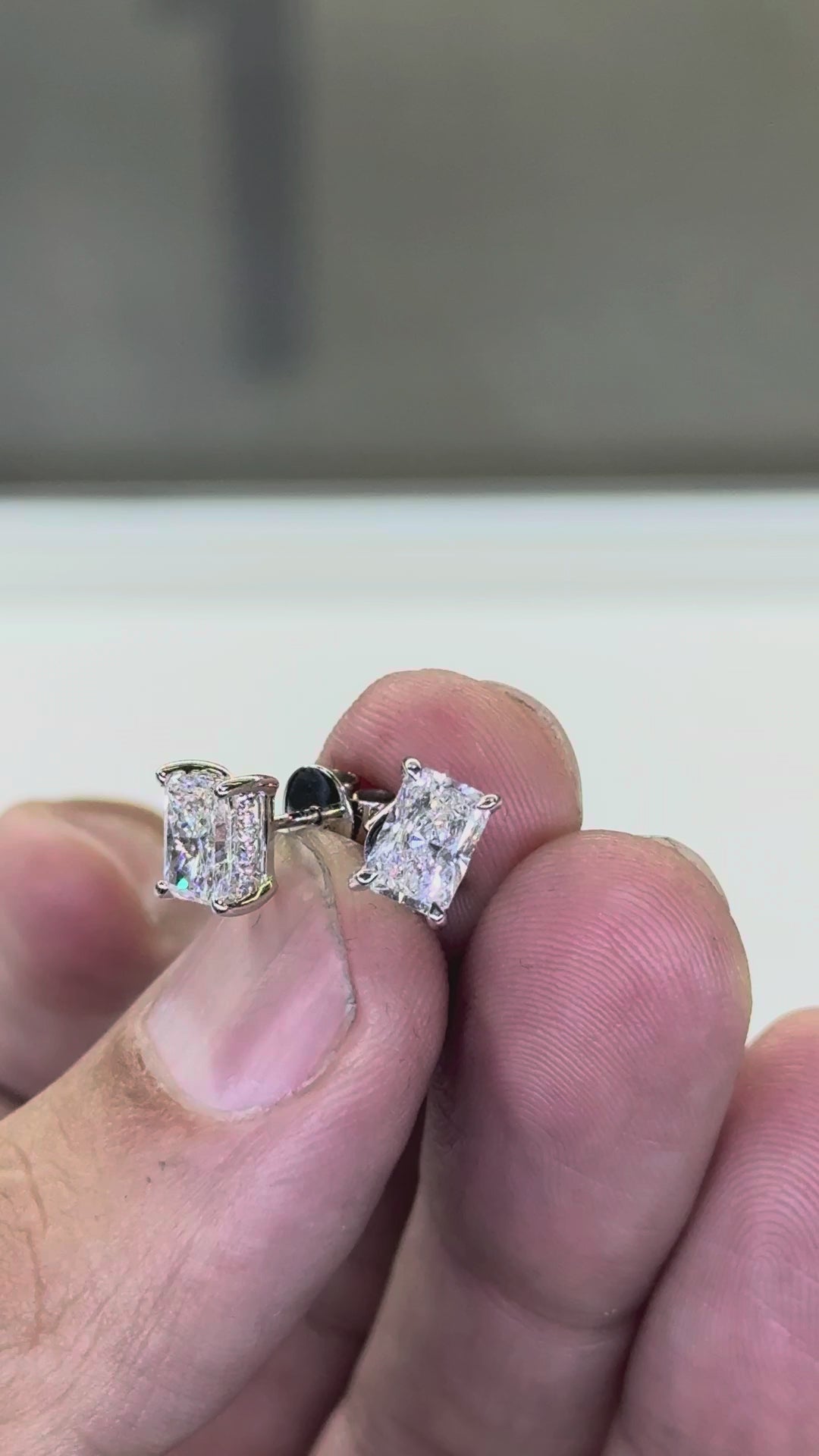 Radiant Cut Hidden Halo Stud Earrings